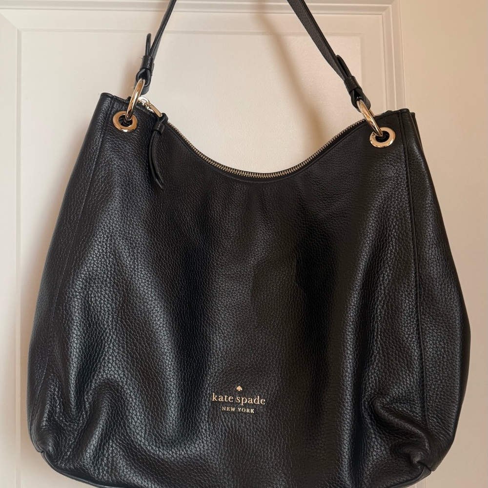 Kate Spade Black Hobo Bag with Gold Accents